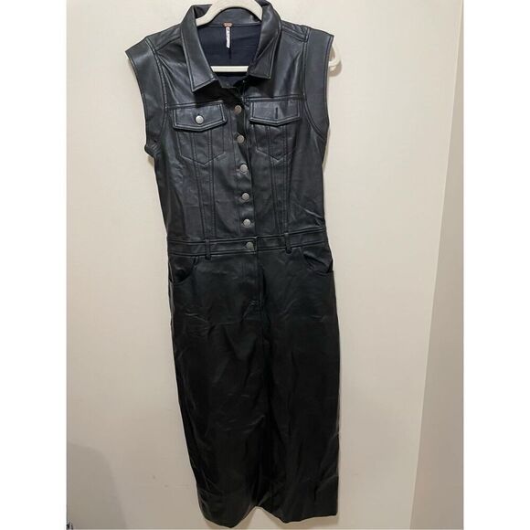 New Free People Danni Vegan Leather Midi Dress Size S - Picture 5 of 9